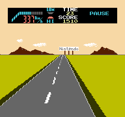 F1 Race (NES) screenshot: Nintendo billboard in the distance