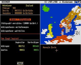 Amiga Spiele 1 (Amiga) screenshot: Wikinger: my defenses are too weak, the greenhorns set up a beachhead in northern Britain.
