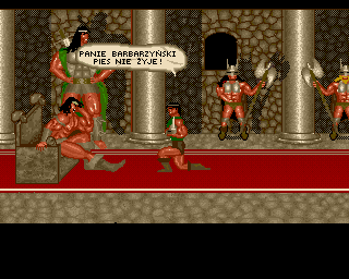 Doman: Grzechy Ardana (Amiga) screenshot: We are rewarded for our death with a short animation. (That forces us to insert disk 5 beforehand)