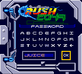 San Francisco Rush 2049 (Game Boy Color) screenshot: Password. NOTE: Finished all the tracks however there is no "reward" (game ending/staff).