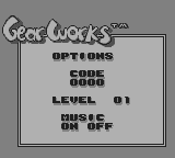 Gear Works (Game Boy) screenshot: Enter a password or start from level 1.
