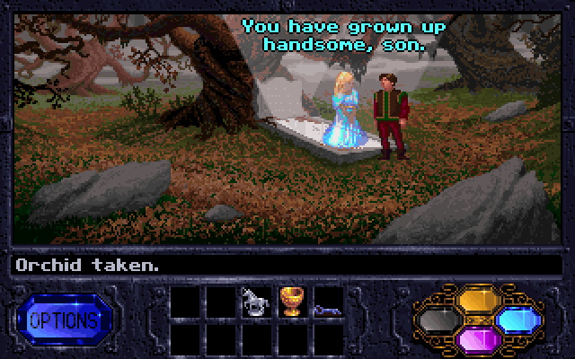 Fables & Fiends: The Legend of Kyrandia - Book One (FM Towns) screenshot: You brought some flowers, the chalice and the key didn't you? Otherwise you're stuck here and no way to go back get those items