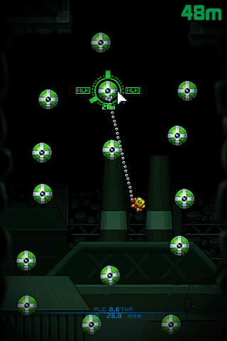 Gravity Hook HD (Browser) screenshot: Green nodes are completely harmless.