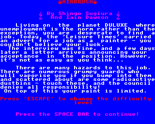 Airbrush (BBC Micro) screenshot: Title screen with instructions