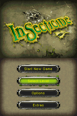 Insecticide (Nintendo DS) screenshot: Title screen with main menu.
