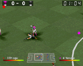 adidas Power Soccer 2 (PlayStation) screenshot: Nakata wearing a black jersey. Sure.