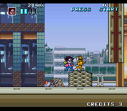Kaizō Chōjin Shubibinman Zero (SNES) screenshot: Punching is about all these guys can do