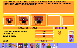 Theme Park (Amiga) screenshot: Shops. (Amiga 500 - 32 color version)