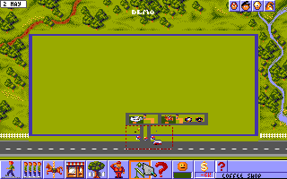 Theme Park (Amiga) screenshot: Overhead map. (Amiga 500 - 32 color version)