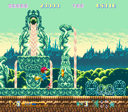 Märchen Adventure Cotton 100% (SNES) screenshot: Can't fault the fairies for their architecture