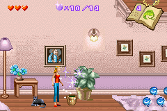 Sabrina, the Teenage Witch: Potion Commotion (Game Boy Advance) screenshot: This spell grows giant beanstalks in flower pots.
