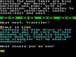 Celtic Carnage (ZX Spectrum) screenshot: In conversations other character's words are shown in a different colour