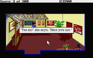Code-Name: Iceman (Atari ST) screenshot: Getting my room key from the receptionist