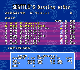 Super Bases Loaded 3: License to Steal (SNES) screenshot: Setting up the batting order