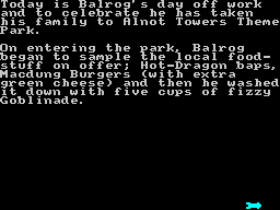 Balrog's Day Out (ZX Spectrum) screenshot: The first of four or five screens that set out the background to the game