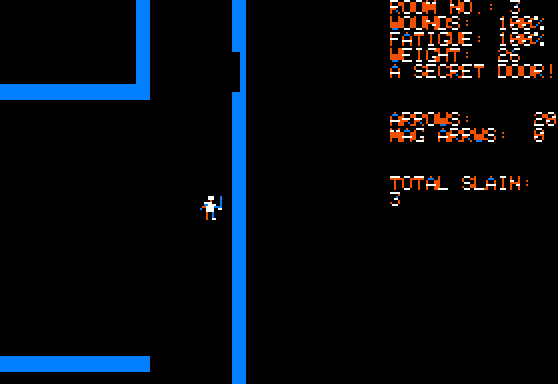 Dunjonquest: Temple of Apshai (Apple II) screenshot: Found a secret door!