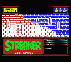 Streaker (MSX) screenshot: Title screen and starting location