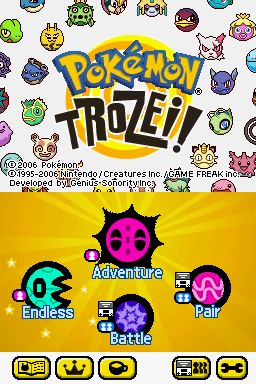 Pokémon Trozei! (Nintendo DS) screenshot: Title screen with main menu.
