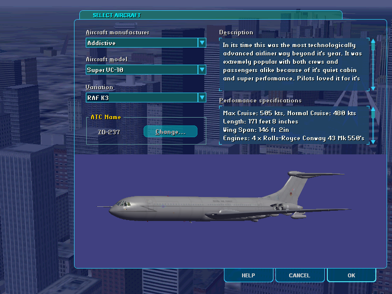 Vickers VC10 (Windows) screenshot: An ex-BOAC Super VC10 (G-ASGI), later converted to a RAF K3 Refueller (ZD237).