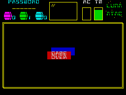 Luna Atac (ZX Spectrum) screenshot: Game over