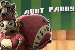 Robots (Game Boy Advance) screenshot: Character intros. Aunt Fanny. Because Aunt Bigbottom wouldn't have worked.