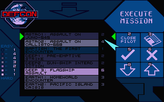 Zero 5 (Atari ST) screenshot: Mission selection