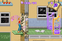 Sabrina, the Teenage Witch: Potion Commotion (Game Boy Advance) screenshot: The whirlwind spell destroys brick walls.