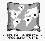 The Smurfs Travel the World (Game Boy) screenshot: The map shows your progress and current position. You are now in South America.