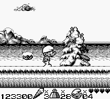 The Smurfs Travel the World (Game Boy) screenshot: In the North Pole near a spruce (male)