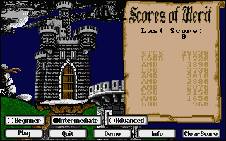 Dark Castle (Atari ST) screenshot: Main menu