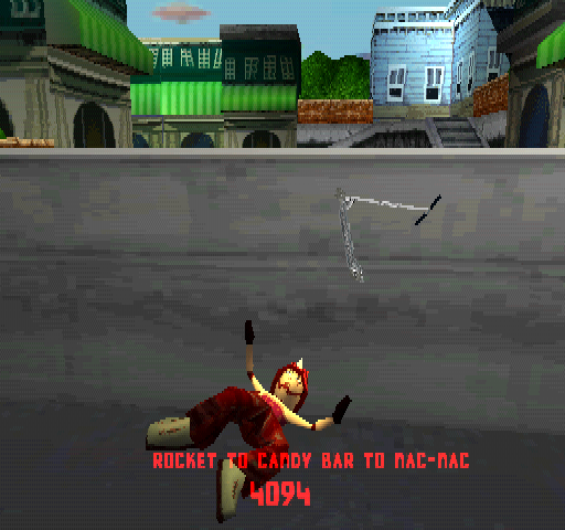 Razor Racing (PlayStation) screenshot: Rocket to Candy Bar to Nac-Nac sounds weird.