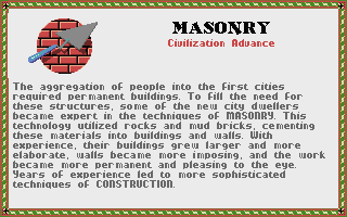 Sid Meier's Civilization (Atari ST) screenshot: Info about masonry