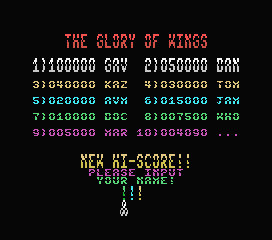 Gemini Wing (MSX) screenshot: I can input my name for a new high score.