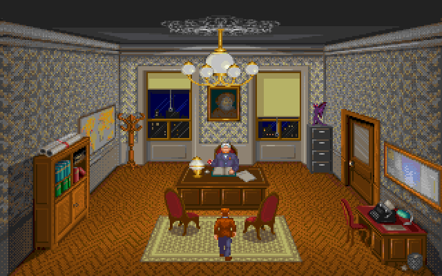 Call of Cthulhu: Shadow of the Comet (PC-98) screenshot: An interesting discusiion...