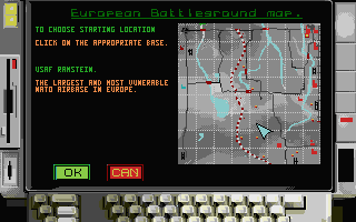 F29 Retaliator (Atari ST) screenshot: Selecting base