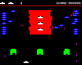 Cosmic Kidnap (BBC Micro) screenshot: Alien being shot