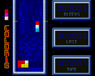 Coloris (Amiga) screenshot: In the time game, the game adds lines of unusable blocks.