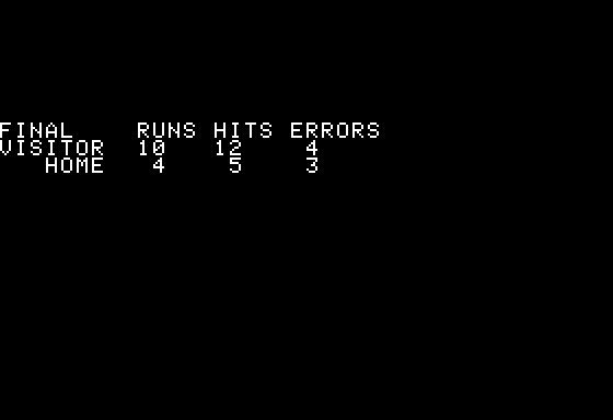 Computer Baseball Strategy (Apple II) screenshot: End results