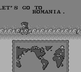 Maru's Mission (Game Boy) screenshot: After his defeat, Insector sends you to Romania. The other points on the map indicate that this won't be the last place to search.