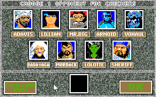 Hoyle: Official Book of Games - Volume 3 (Amiga) screenshot: Choose a character to play with - Sierra Bad Guys