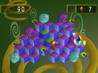 Q*bert (PlayStation) screenshot: Following the wizard.