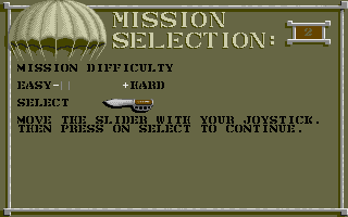 Airborne Ranger (Amiga) screenshot: Choose mission difficulty.