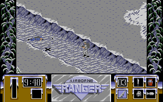 Airborne Ranger (Amiga) screenshot: An enemy soldier is in the trench.