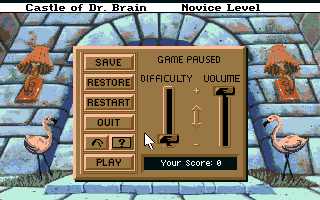 Castle of Dr. Brain (Amiga) screenshot: Control menu.