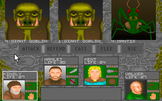Ancients II: Approaching Evil (DOS) screenshot: The party has stumbled into some evil monsters (combat screen)
