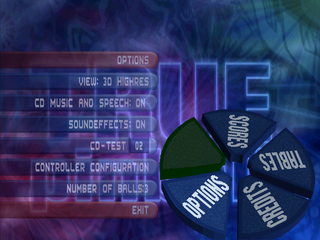 True Pinball (PlayStation) screenshot: Options menu