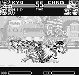 King of Fighters R-1 (Neo Geo Pocket) screenshot: The first move of the fight against New Faces Team is made by Kyo, using his DM Orochinagi in Chris.