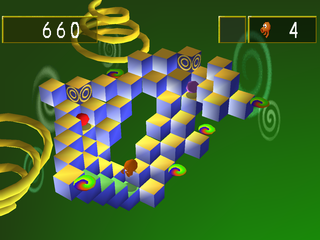 Q*bert (PlayStation) screenshot: Level with a top view