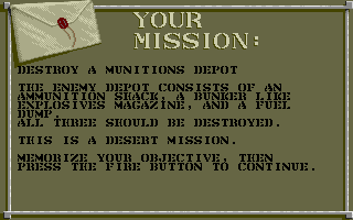 Airborne Ranger (Amiga) screenshot: Mission briefing.