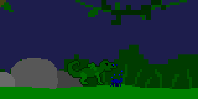 How to Raise a Dragon (Browser) screenshot: A green dragon eats something blue. Let's see...